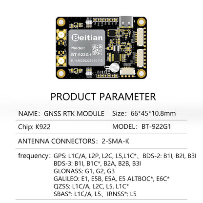 Beitian UM982 K922 GPS Module Navigation Surveying Positioning Precision Centimeter-level RTK GNSS Module BT-982G1