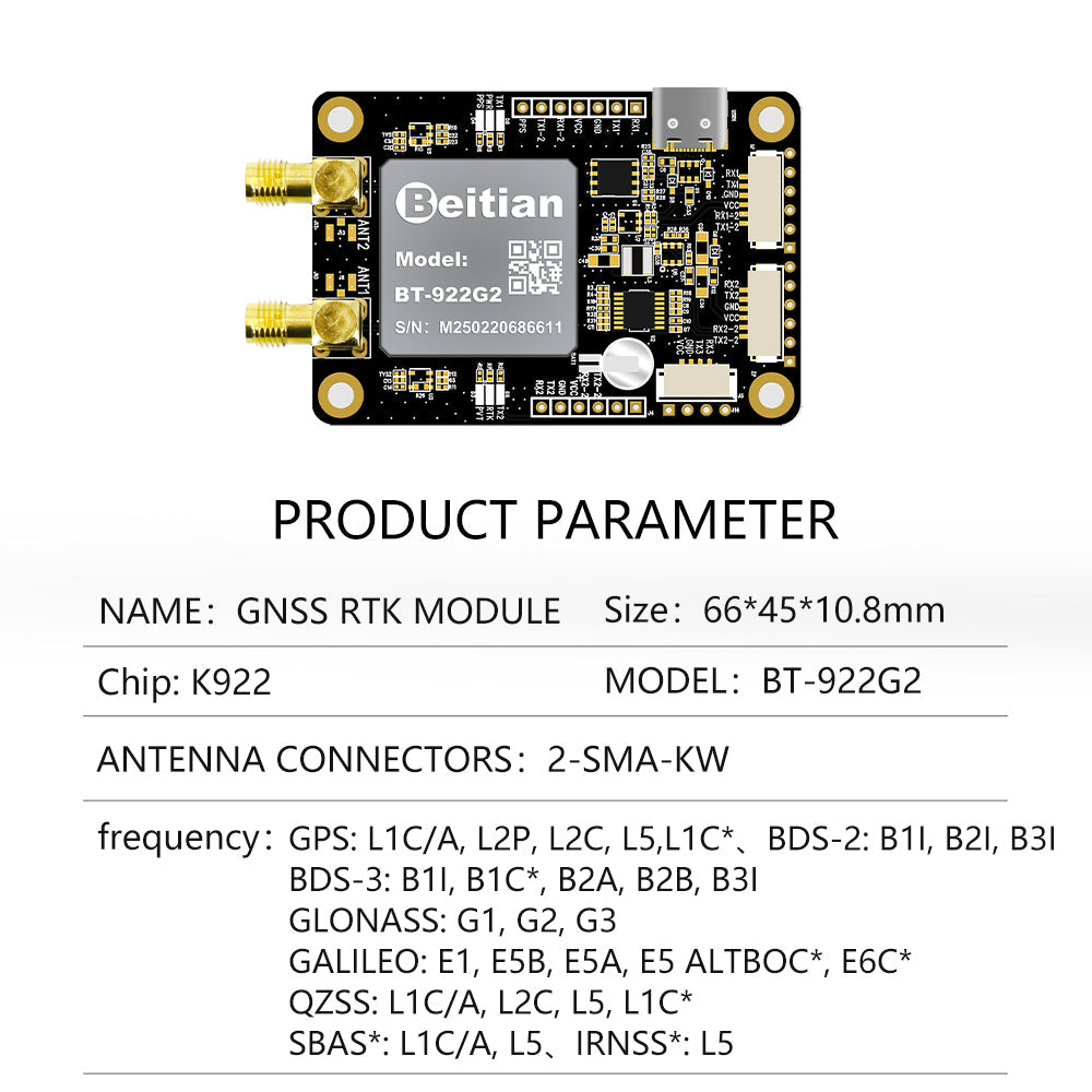 Beitian UM982 K922 GPS Module Navigation Surveying Positioning Precision Centimeter-level RTK GNSS Module BT-982G1