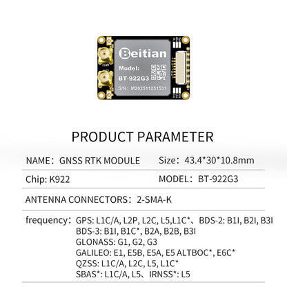 Beitian UM982 K922 GPS Module Navigation Surveying Positioning Precision Centimeter-level RTK GNSS Module BT-982G1