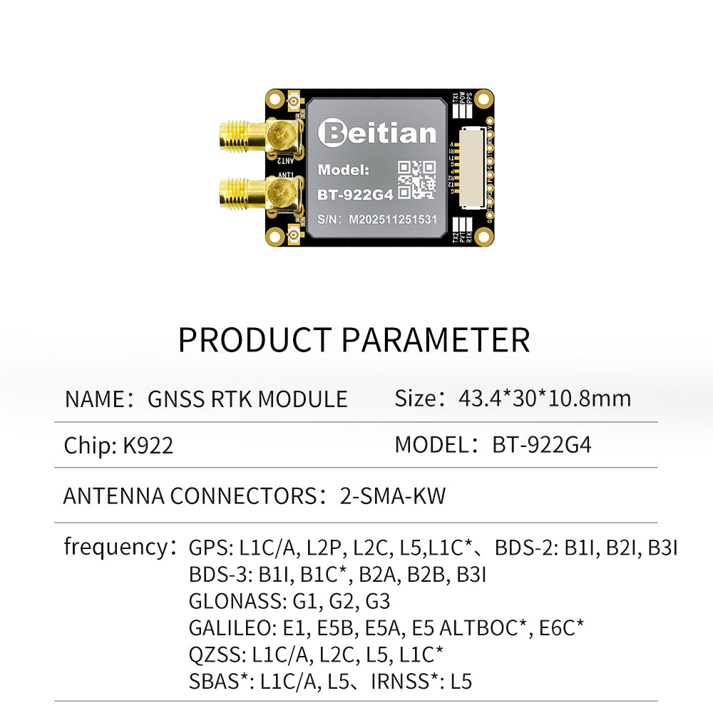 Beitian UM982 K922 GPS Module Navigation Surveying Positioning Precision Centimeter-level RTK GNSS Module BT-982G1