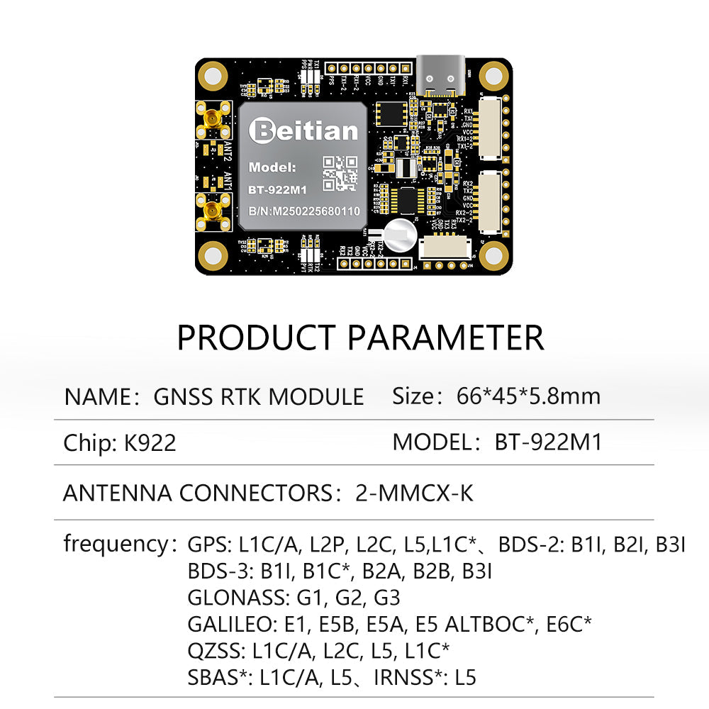 Beitian UM982 K922 GPS Module Navigation Surveying Positioning Precision Centimeter-level RTK GNSS Module BT-982G1