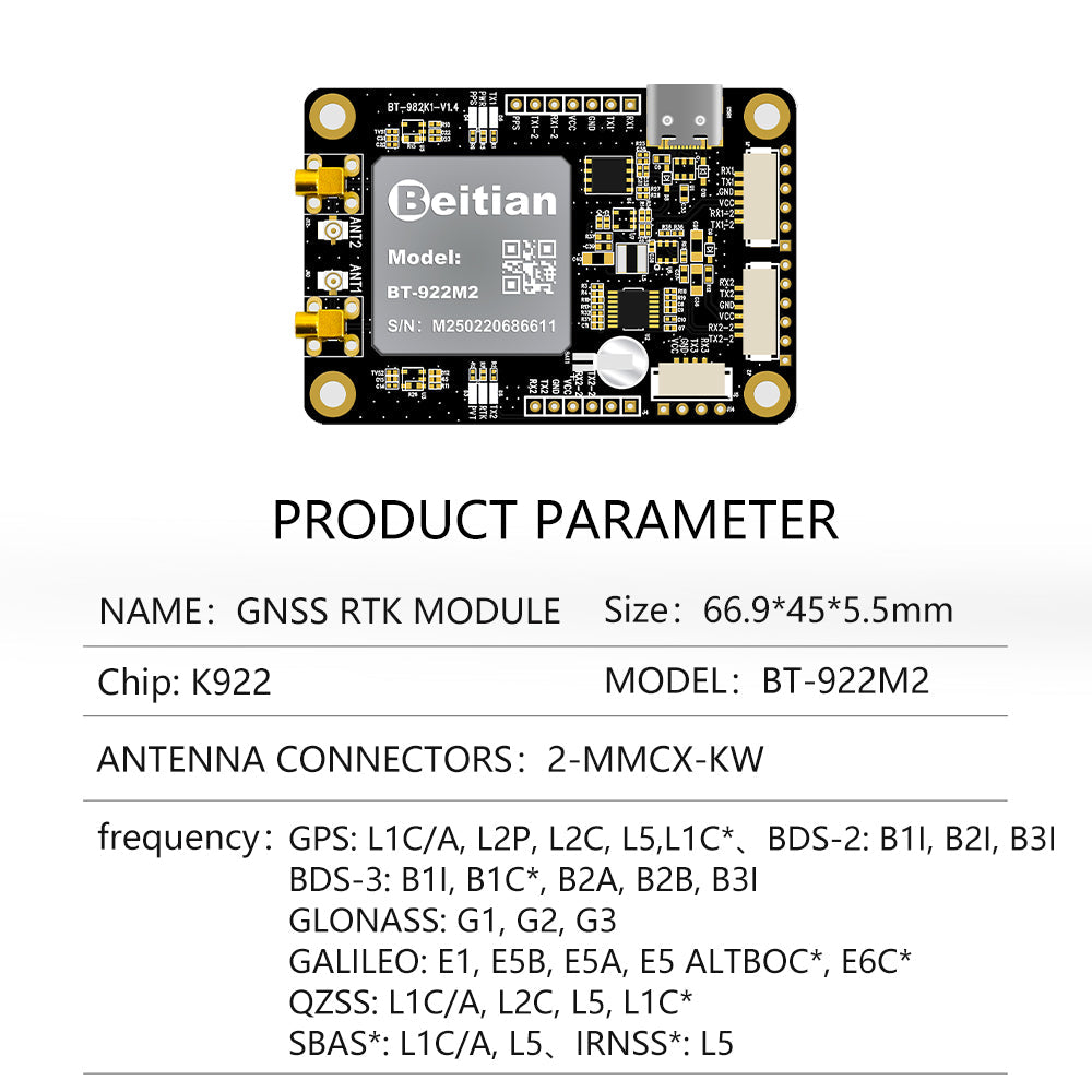 Beitian UM982 K922 GPS Module Navigation Surveying Positioning Precision Centimeter-level RTK GNSS Module BT-982G1