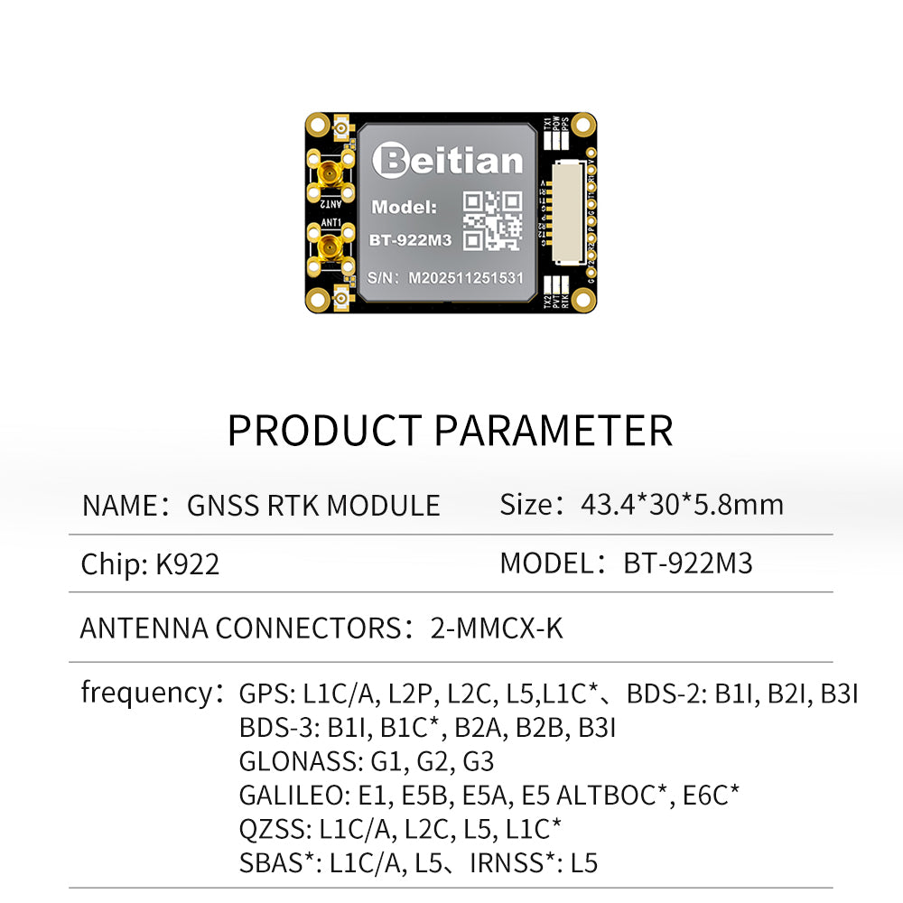 Beitian UM982 K922 GPS Module Navigation Surveying Positioning Precision Centimeter-level RTK GNSS Module BT-982G1