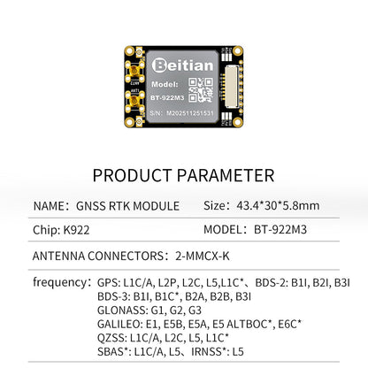 Beitian UM982 K922 GPS Module Navigation Surveying Positioning Precision Centimeter-level RTK GNSS Module BT-982G1