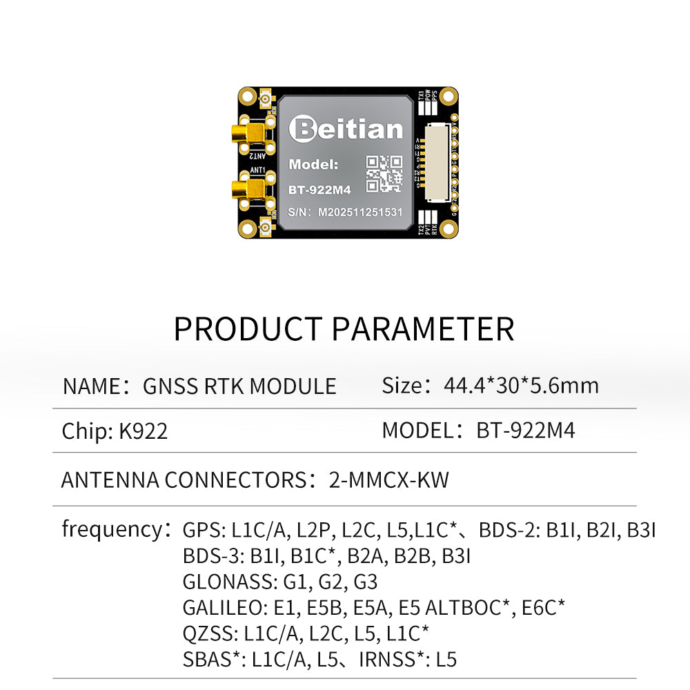 Beitian UM982 K922 GPS Module Navigation Surveying Positioning Precision Centimeter-level RTK GNSS Module BT-982G1