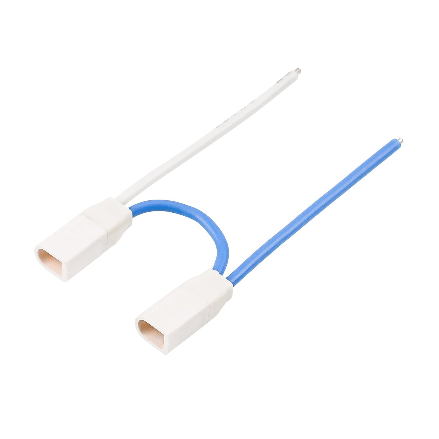 2S whoop pigtail cable close-up with two white connectors and blue/white leads