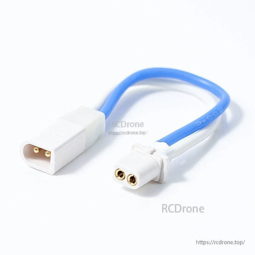 BT2.0 female-to-male adapter cable close-up showing white connectors and blue/white wires