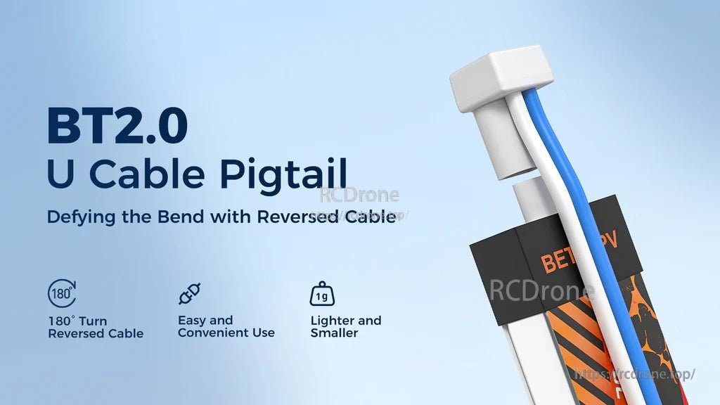 BT2.0 Whoop Cable U-shaped pigtail with 180° reversed connector for easier plug-in and reduced wire stress