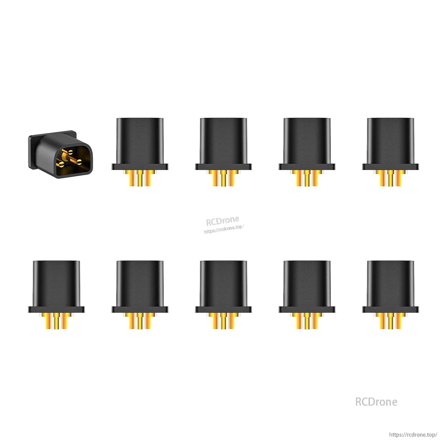 Black connector set with socket close-up and multiple 3-pin gold terminal inserts