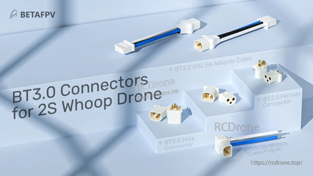 BT3.0 connector set with 2S whoop pigtail and BT3.0‑to‑XH2.54 balance adapter cable