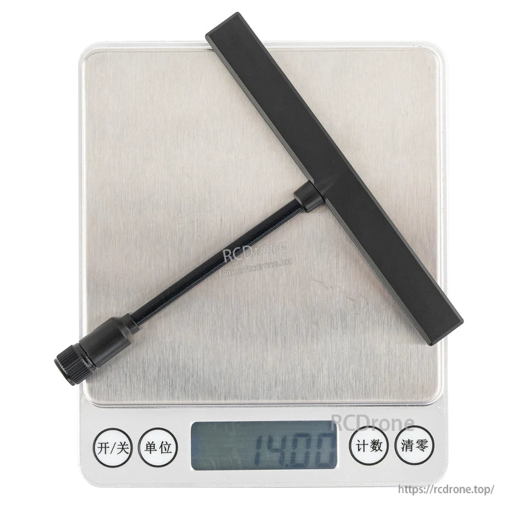 Bandit T antenna on digital scale showing 14.00 g weight