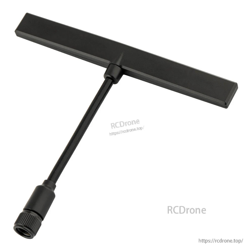 Angled view of T-shaped antenna showing top bar length and connector orientation