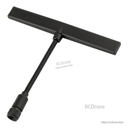 Angled view of T-shaped antenna showing top bar length and connector orientation
