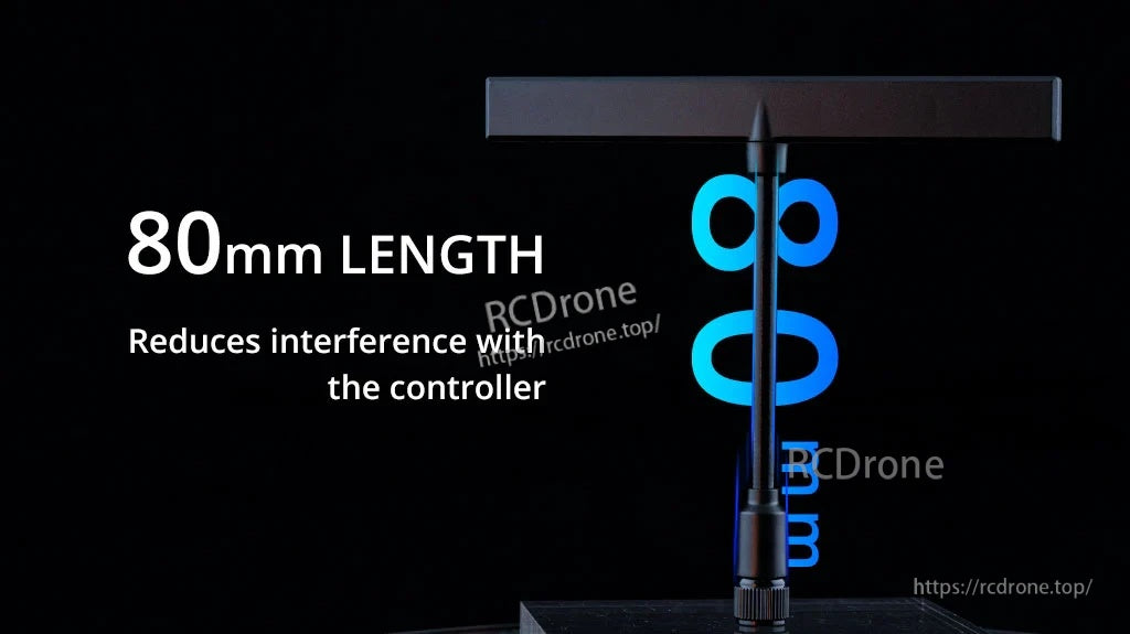 80mm antenna element length callout for improved interference separation on RC controllers