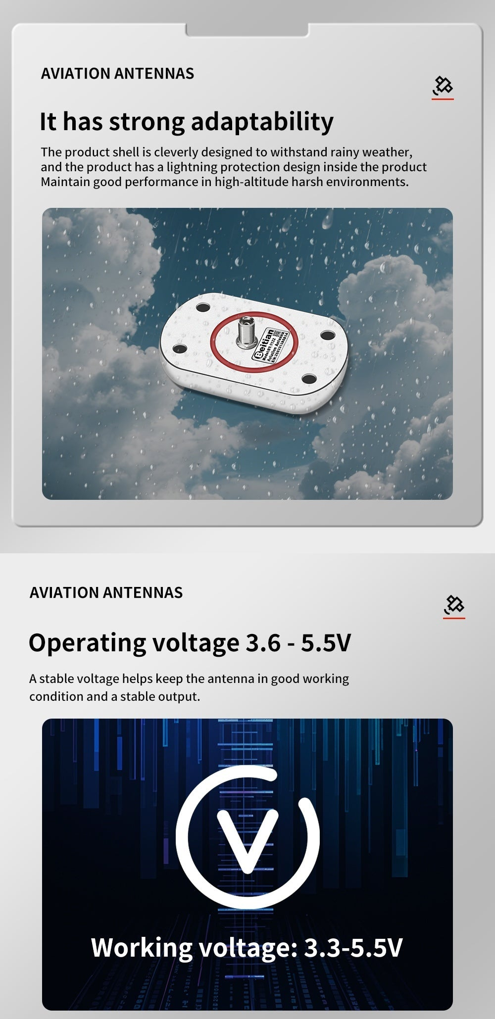 Weatherproof and lightning protection panel plus operating voltage range 3.6–5.5V (working 3.3–5.5V)