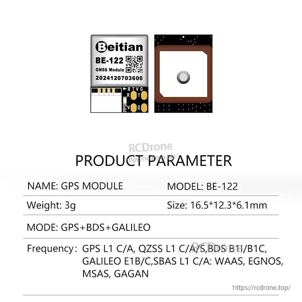 Beitian BE-122 M10 GNSS GPS, Beitian BE-122 GNSS GPS module with ceramic patch antenna and labeled UART pads, 3g compact size