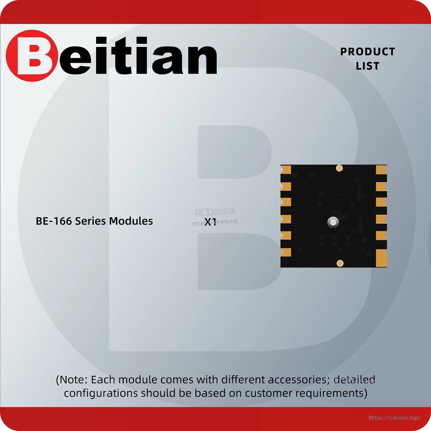 Beitian BE-166 series modules product list graphic showing one module unit and front PCB view
