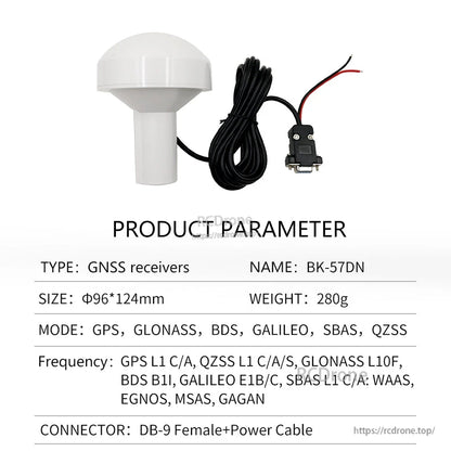 Beitian BE-27D GNSS mushroom antenna receiver with long cable and DB9 female RS-232 connector