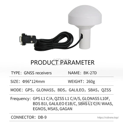 Product parameter table for BK-27D receiver with DB-9 connector and coiled cable