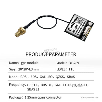 Beitian BE-289 GNSS timing module with separate SMA antenna and 6-pin connector board