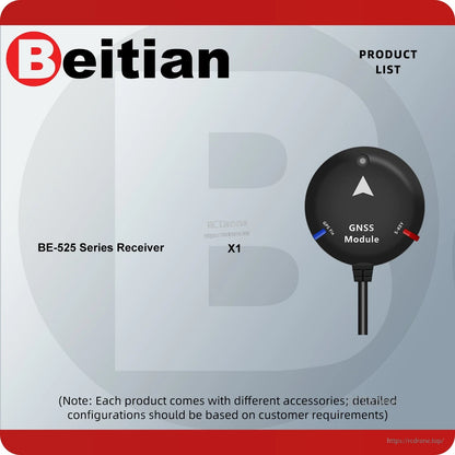 Beitian BE-525 series receiver product list graphic showing one GNSS module (X1)