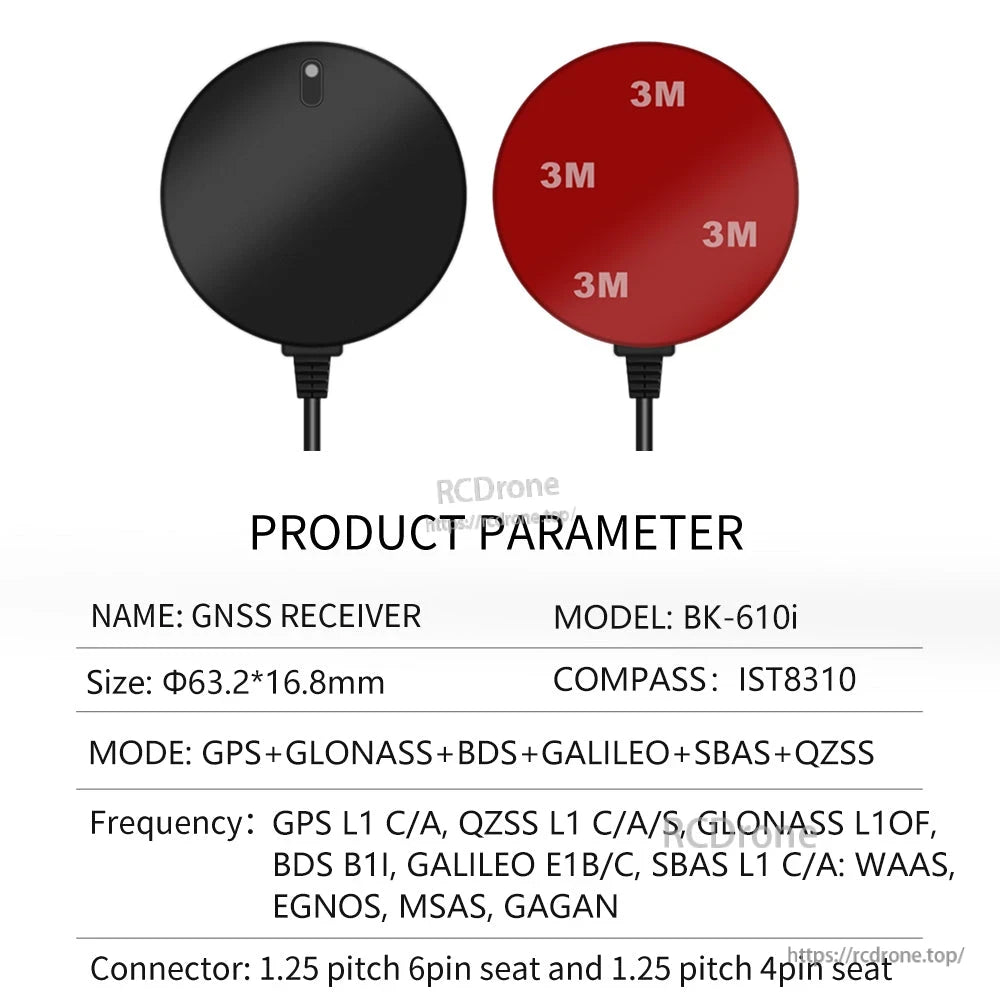 Product parameter table for BK-610i GNSS receiver, IST8310 compass, multi-GNSS mode listing