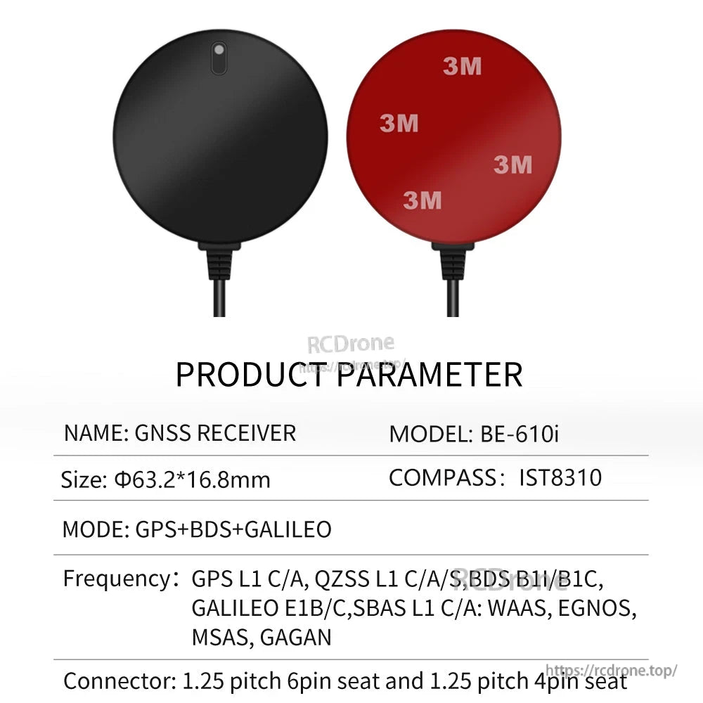 Product parameter table for BE-610i GNSS receiver, IST8310 compass, GPS+BDS+Galileo modes