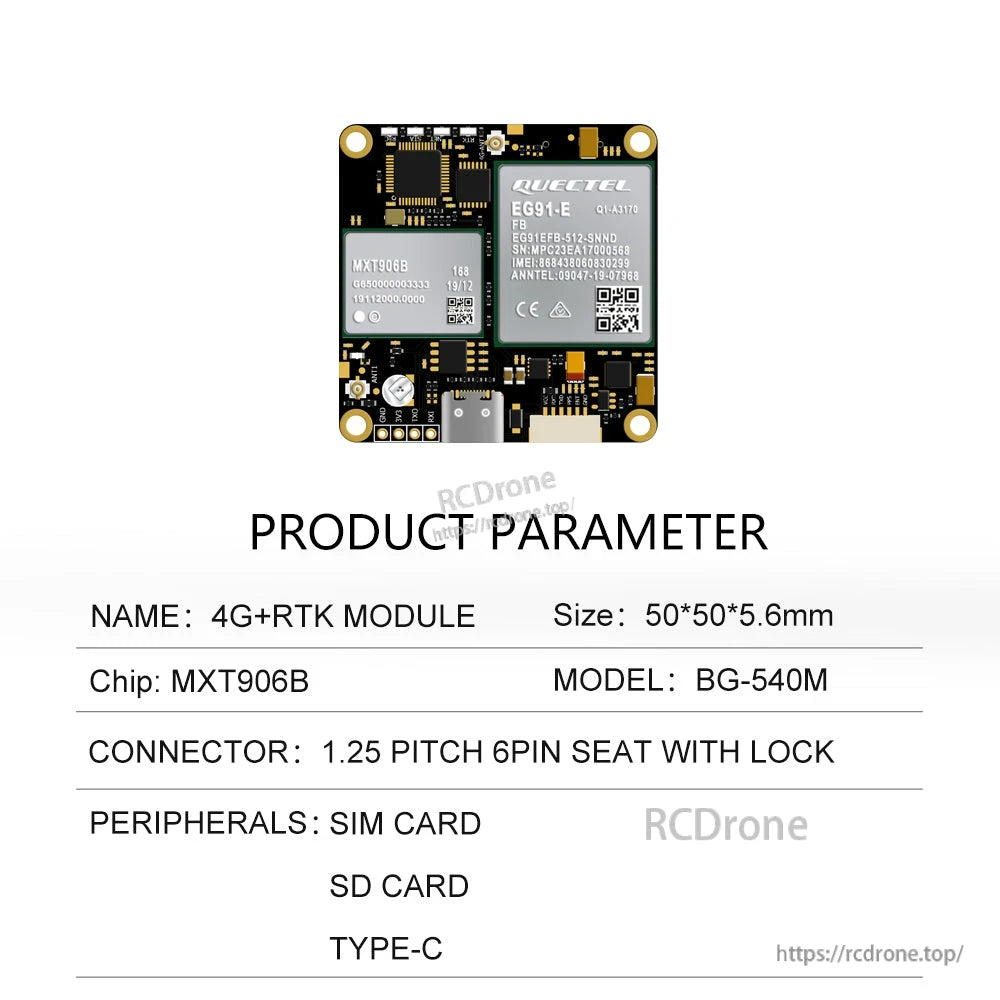 BG-540M product parameter table: MXT906B chip, 50×50×5.6 mm, 6-pin seat with lock, Type-C