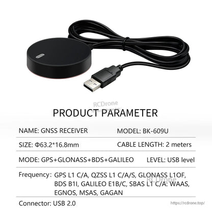 Beitian BK-609U USB GNSS receiver mouse puck with 2m cable and USB 2.0 plug, GPS/GLONASS/BDS/Galileo