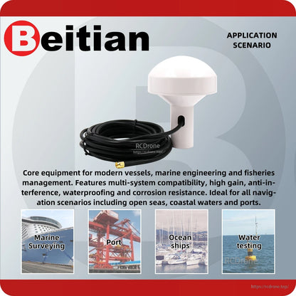 Marine navigation antenna application scenario graphic for surveying, port, ocean ships and water testing