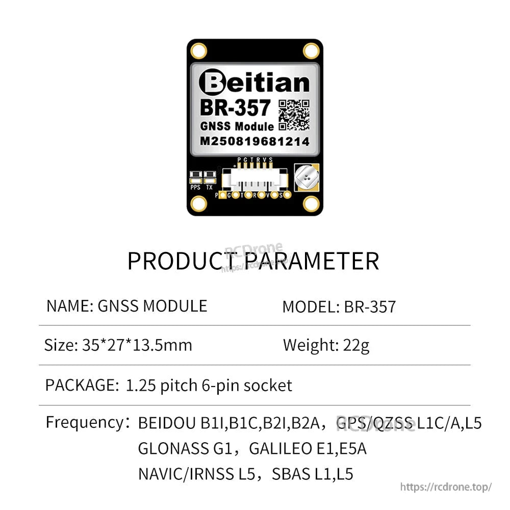 BR-357 product parameter sheet with module image and size 35×27×13.5 mm listed