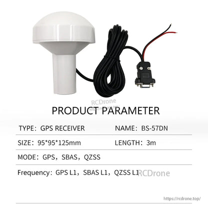 Product parameter table for BS-57DN GPS receiver with 3 m cable and wired connector lead