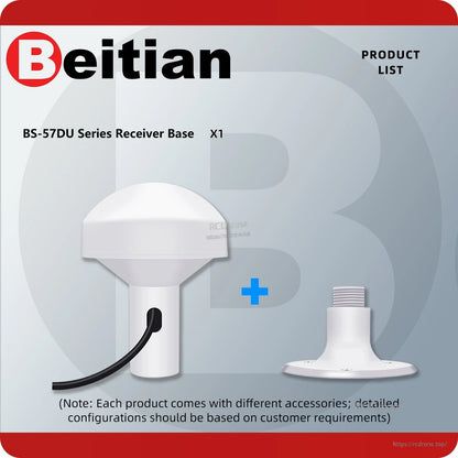 Package contents graphic showing BS-57DU series receiver base and separate mounting base