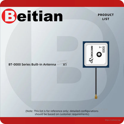 Package contents graphic: BT-0000 series built-in antenna x1 with attached lead and connector