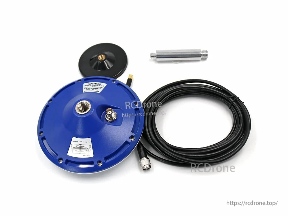 Beitian BT-100 antenna kit contents: underside of antenna, cable assembly, mount base, pole