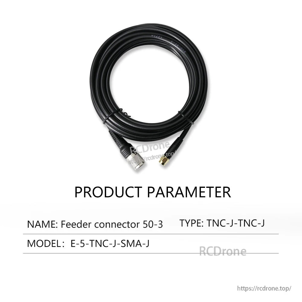 Coax feeder cable parameter card, model E-5-TNC-J-SMA-J with TNC to SMA connectors