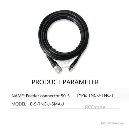 Coax feeder cable parameter card, model E-5-TNC-J-SMA-J with TNC to SMA connectors