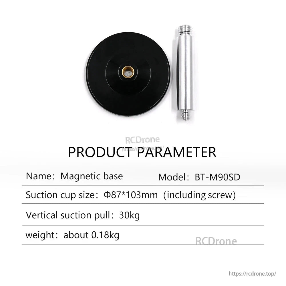 Magnetic base BT-M90SD parameter card with suction cup size Φ87×103 mm and 30 kg pull
