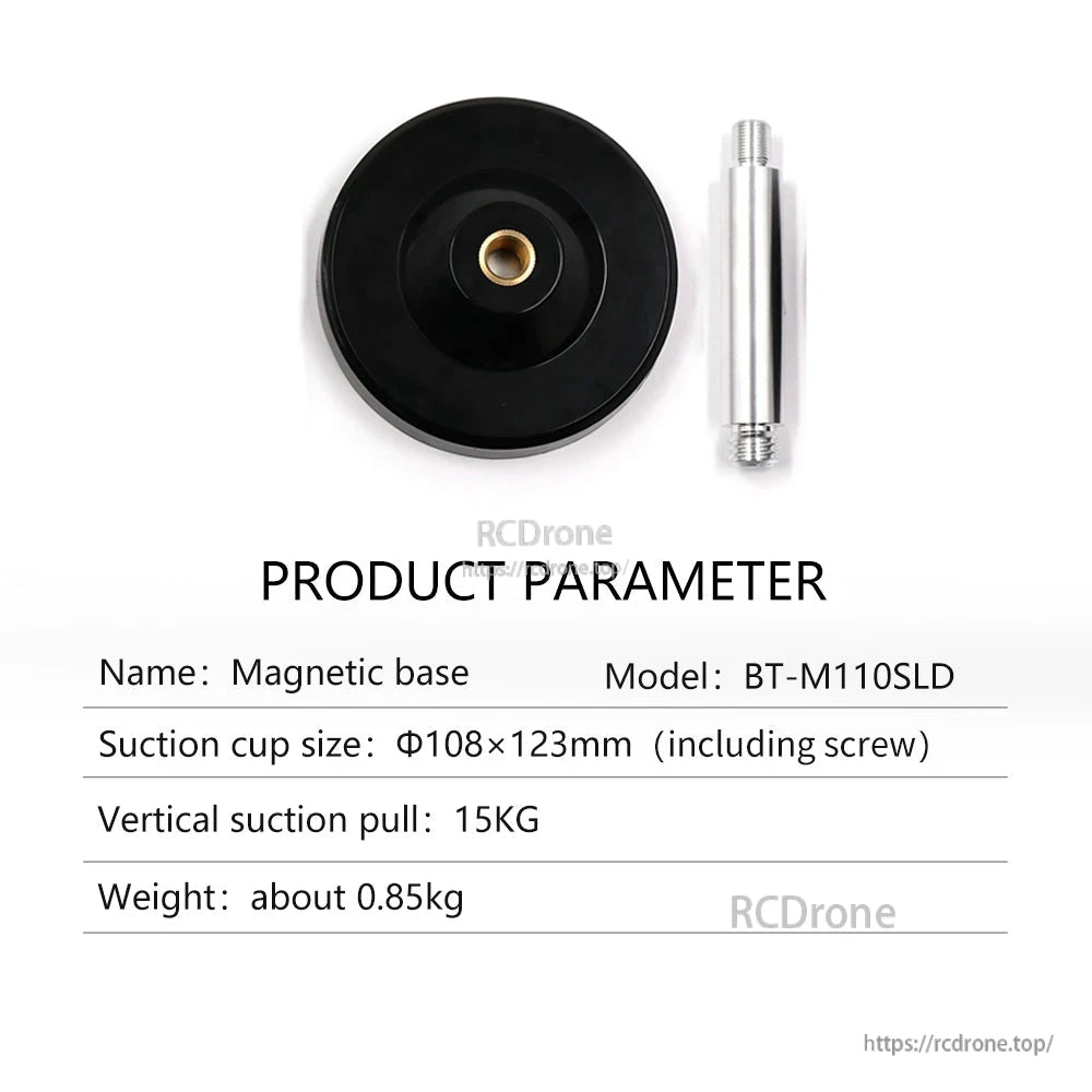 Magnetic base BT-M110SLD parameter card with suction cup size Φ108×123 mm and 15 kg pull