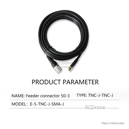 Coiled E-5-TNC-J-SMA-J antenna feeder lead, TNC connector on one end and SMA connector on other