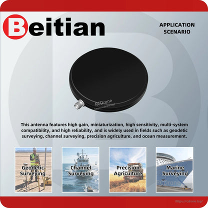 BT-243 antenna application scenario graphic for geodetic surveying, channel surveying, precision agriculture and marine surveying