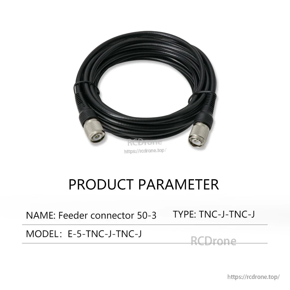 Coiled feeder cable with TNC-J to TNC-J connectors, model E-5-TNC-J-TNC-J parameter graphic