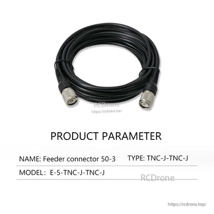 Coiled feeder cable with TNC-J to TNC-J connectors, model E-5-TNC-J-TNC-J parameter graphic