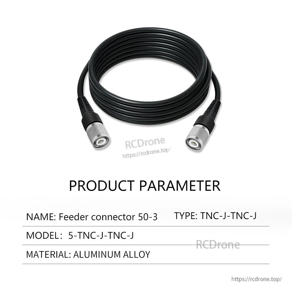 Feeder connector 50-3 cable parameter card, type TNC-J to TNC-J, coiled cable shown