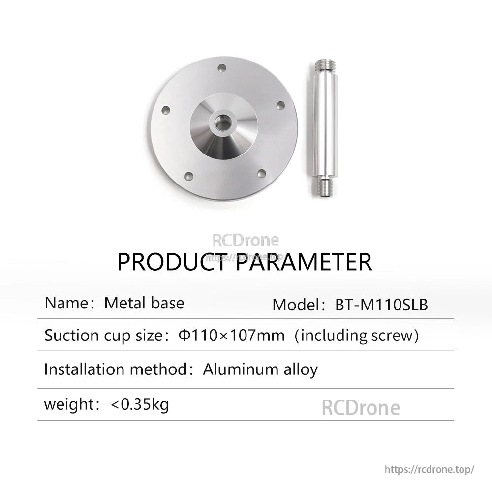 Metal base BT-M110SLB with mounting rod, product parameter card (aluminum alloy base)
