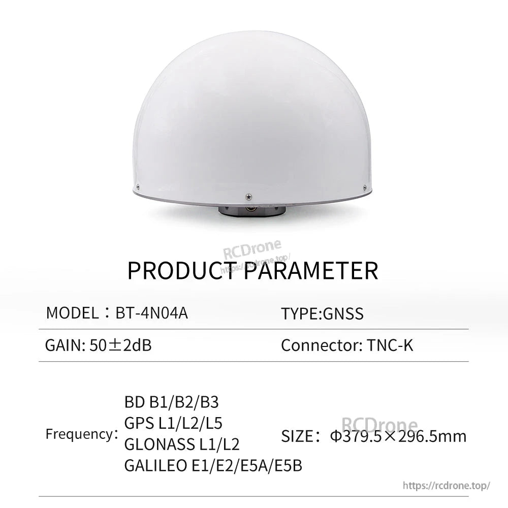 BT-4N04A product parameter table showing gain, connector type, frequency bands and size