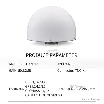 BT-4N04A product parameter table showing gain, connector type, frequency bands and size