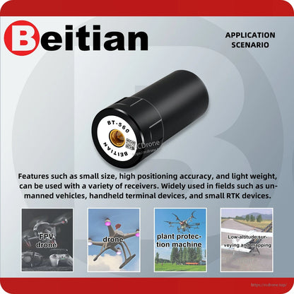 BT-560 application scenario graphic for drones, unmanned vehicles, handheld devices and RTK mapping use