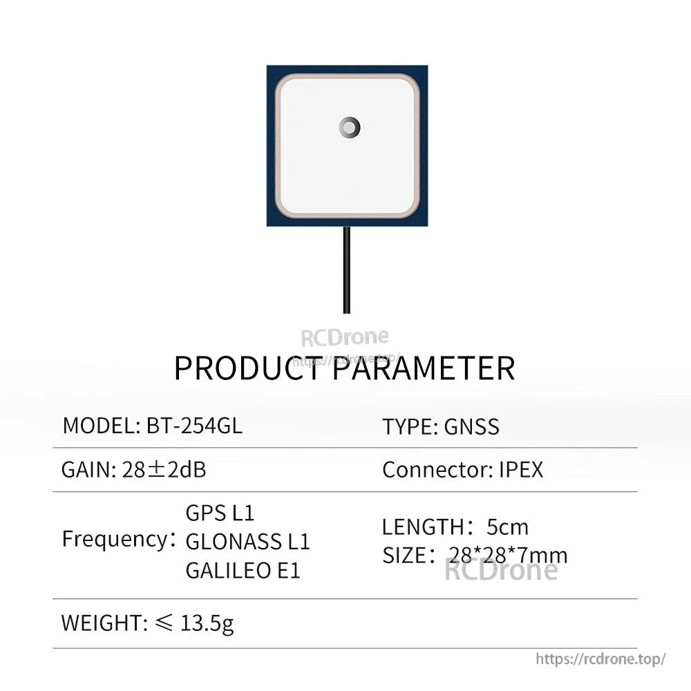 Beitian BT-254GL GNSS GPS L1 patch antenna with IPEX connector and 5cm cable, 28×28mm ceramic