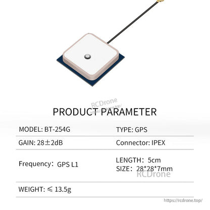 Beitian BT-580 GPS L1 active ceramic patch GNSS antenna with IPEX connector and 5cm cable, 28×28mm